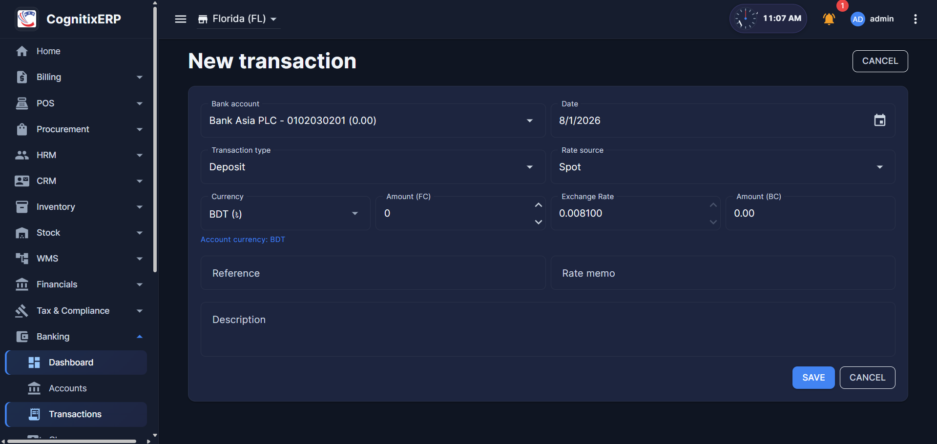 Bank Transactions list page