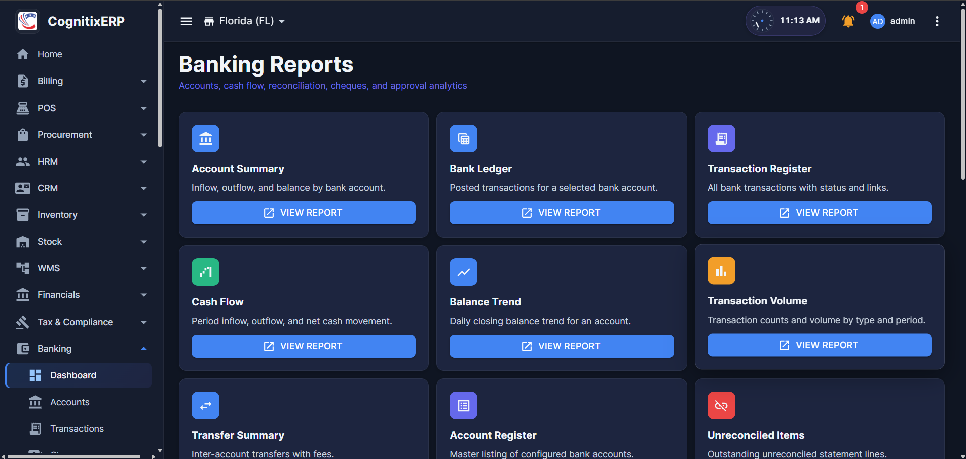 Banking reports hub page