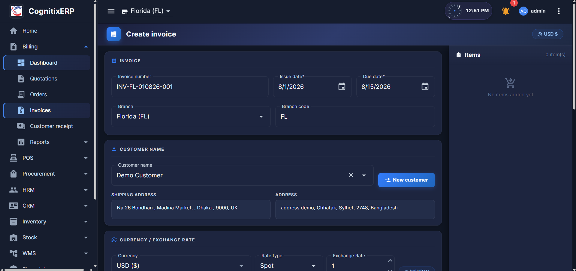 Billing Sales Invoices list page