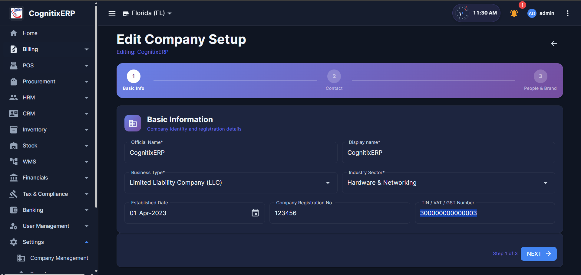 Company tax identity fields in Company Setup