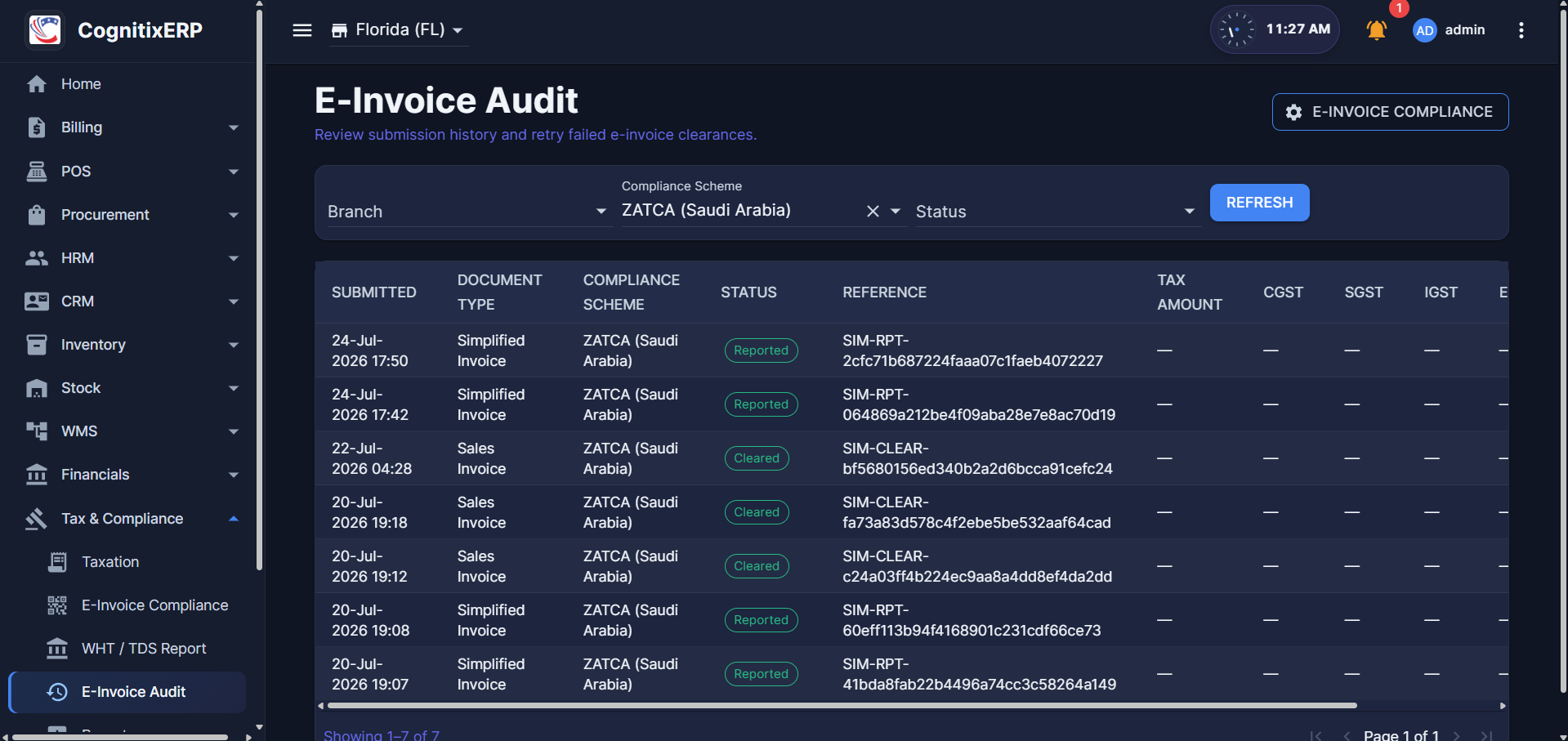E-Invoice Audit monitor and retry screen