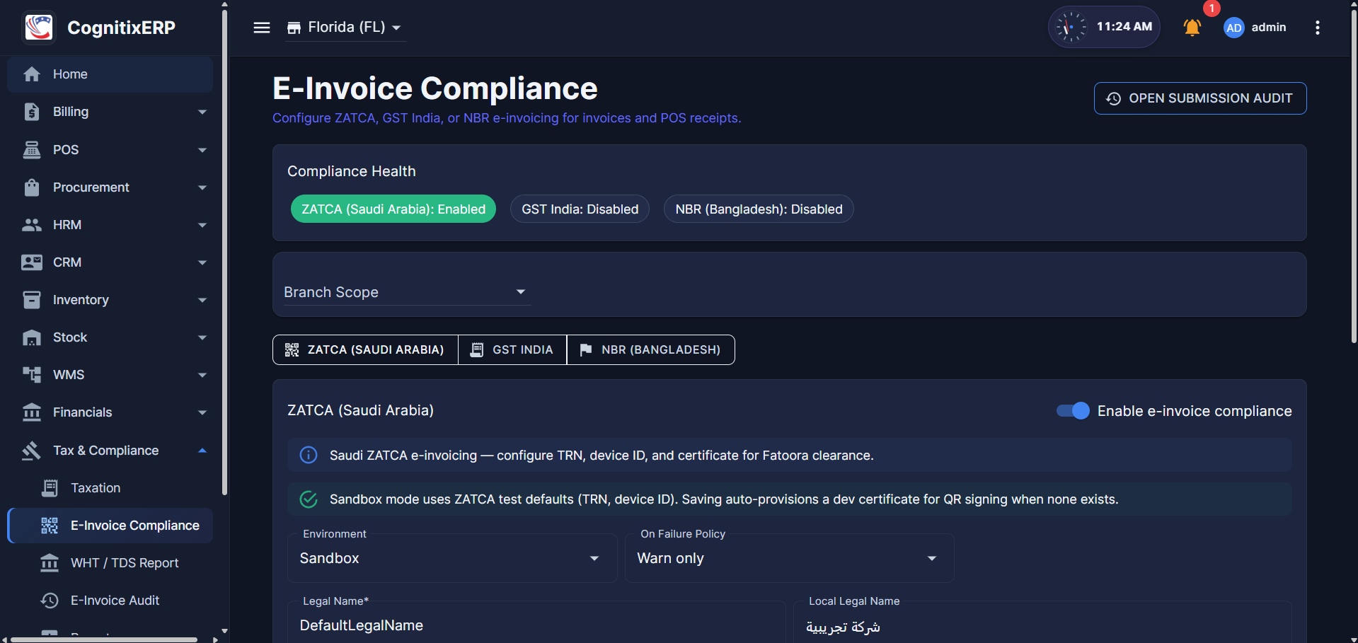 E-Invoice Compliance profiles with scheme tabs