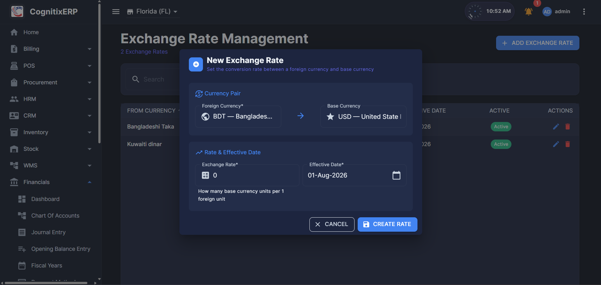 Add Exchange Rate dialog