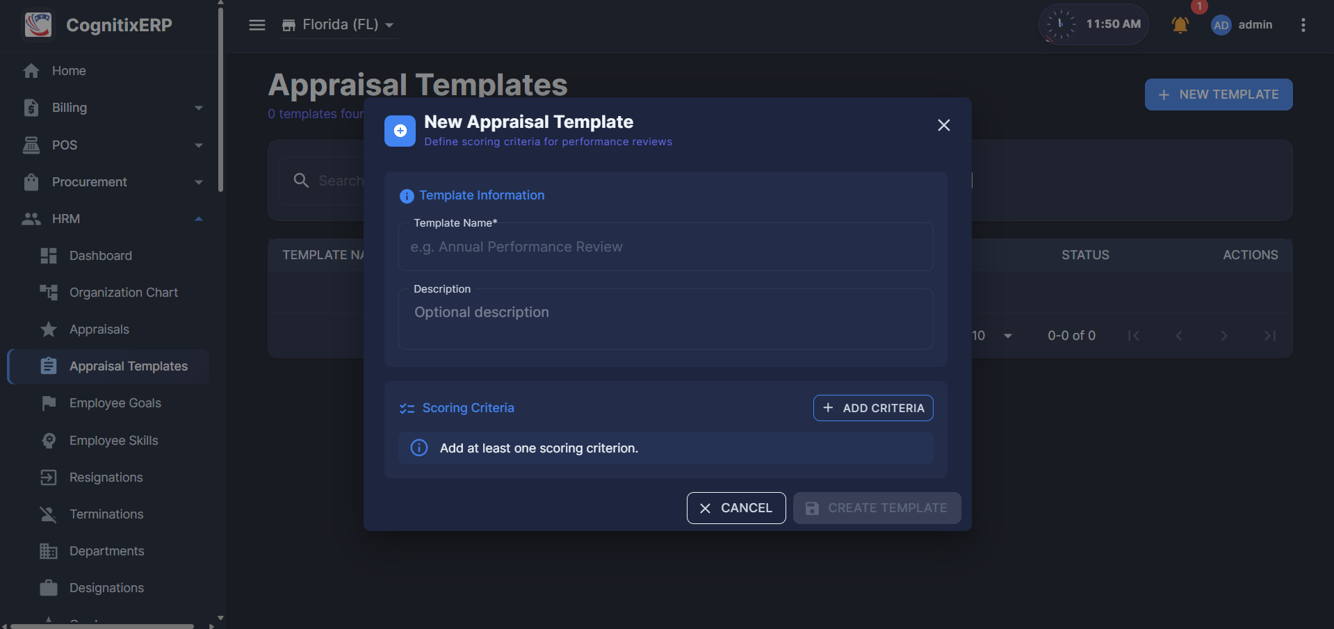 HRM Appraisals page