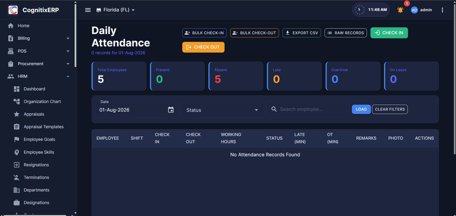 HRM Daily Attendance page