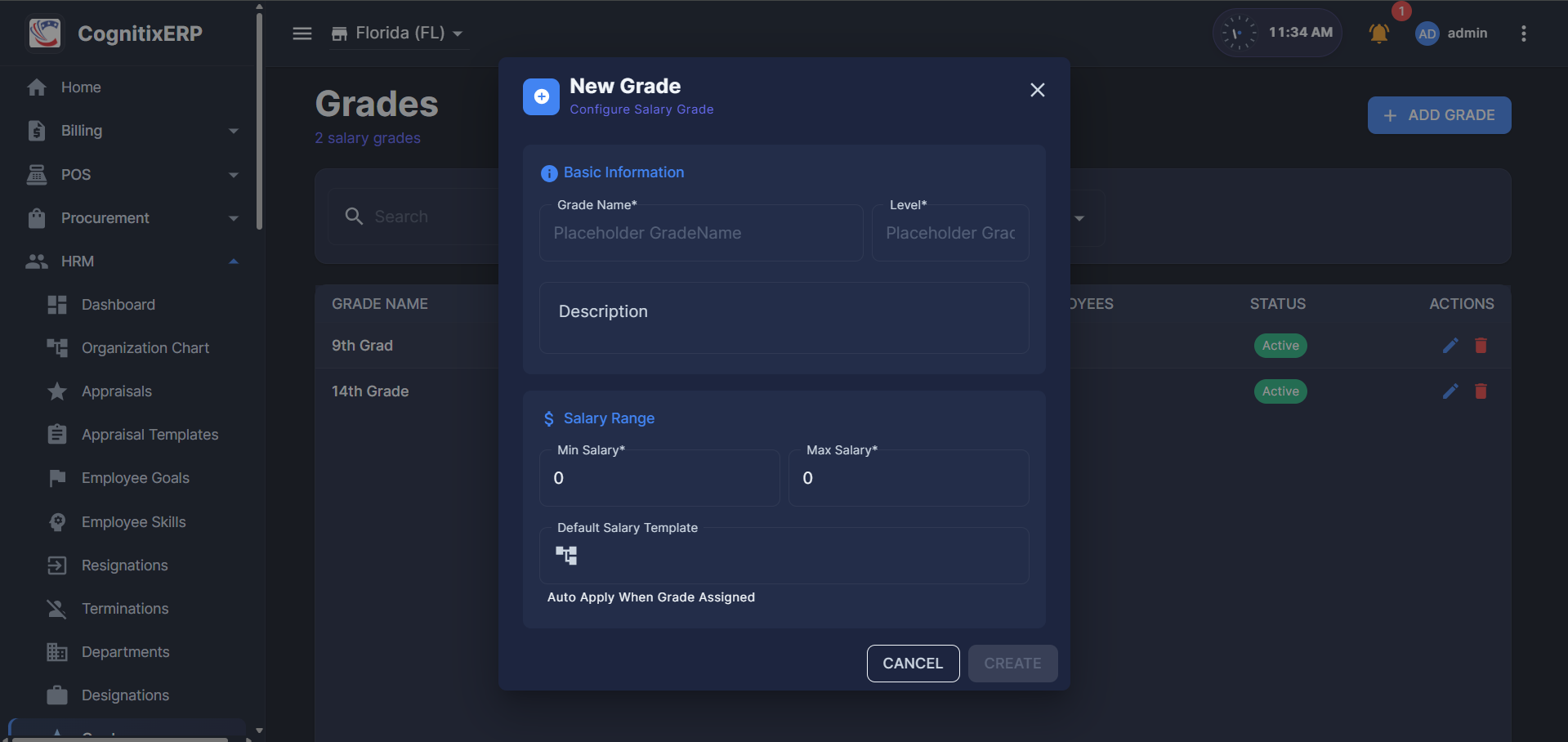 HRM Grades list page