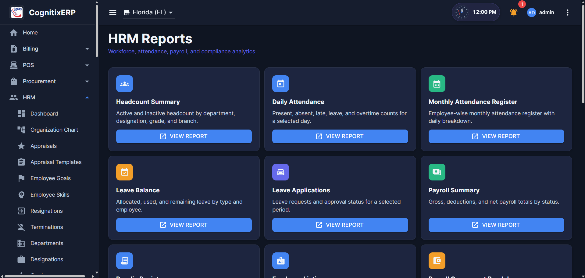 HRM Reports hub page