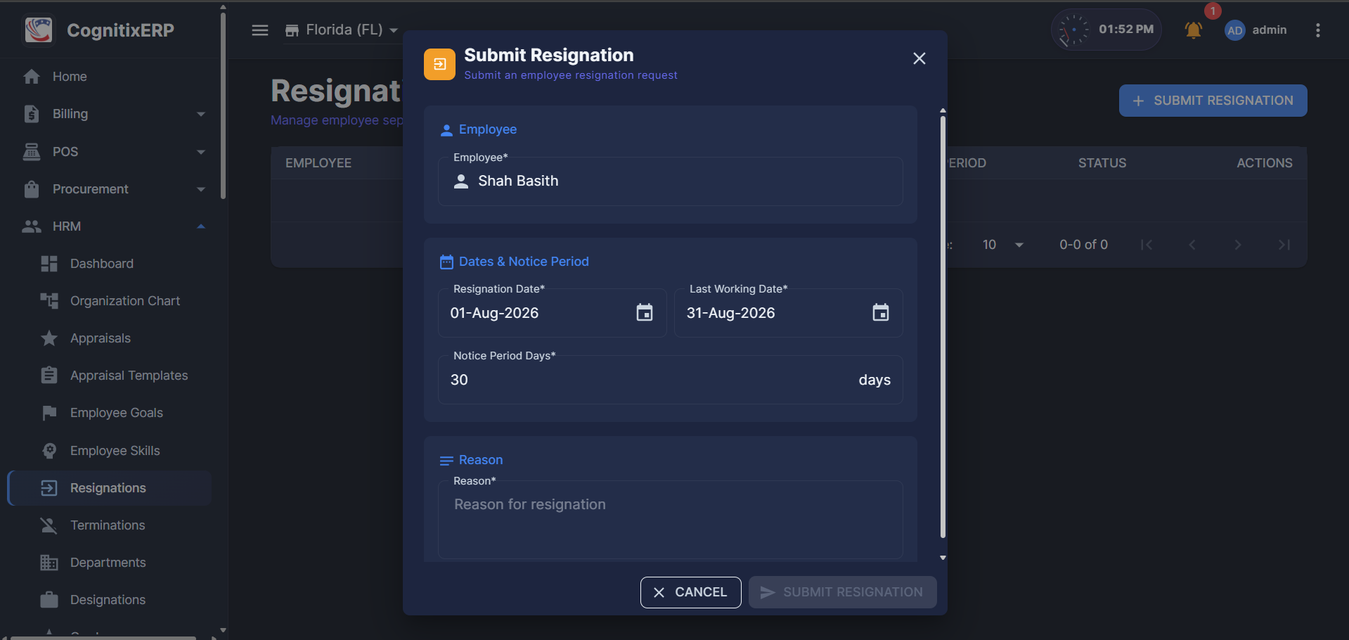 HRM Resignations page