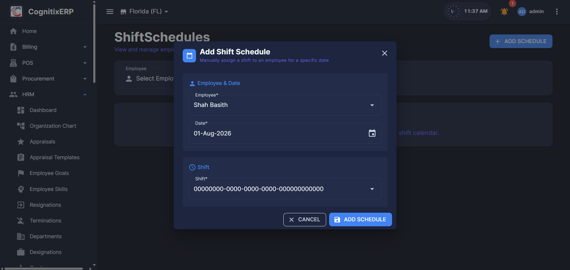 HRM Shifts configuration