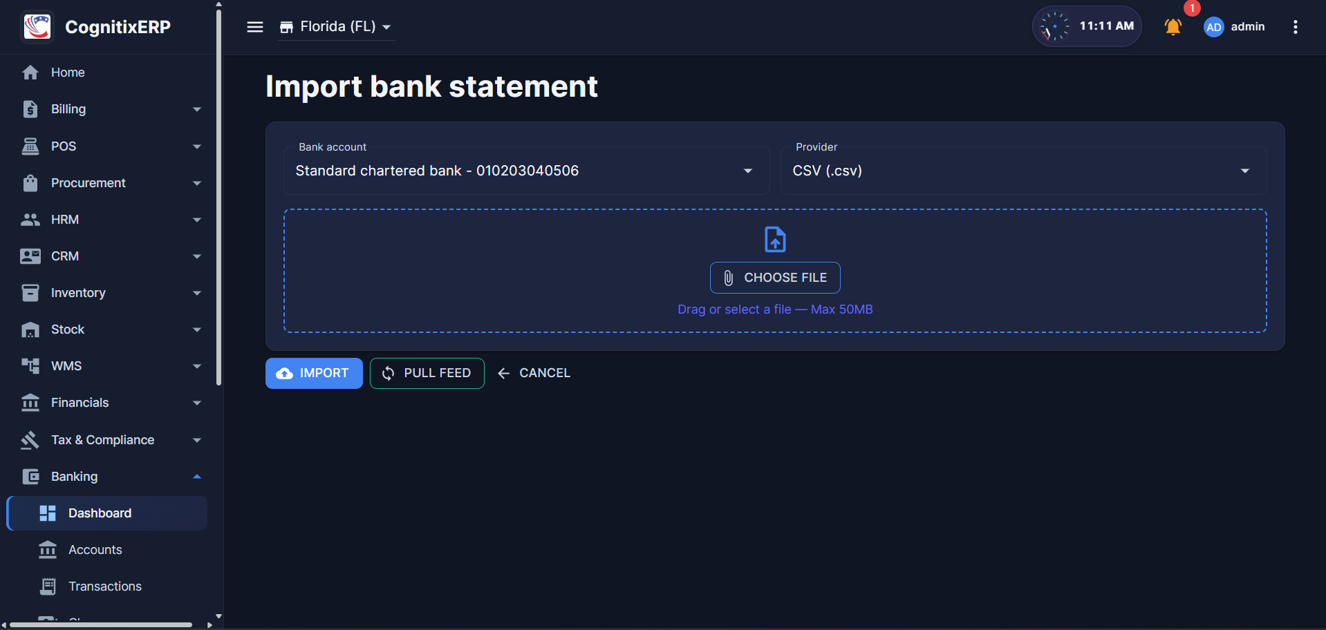 Import Bank Statements screen