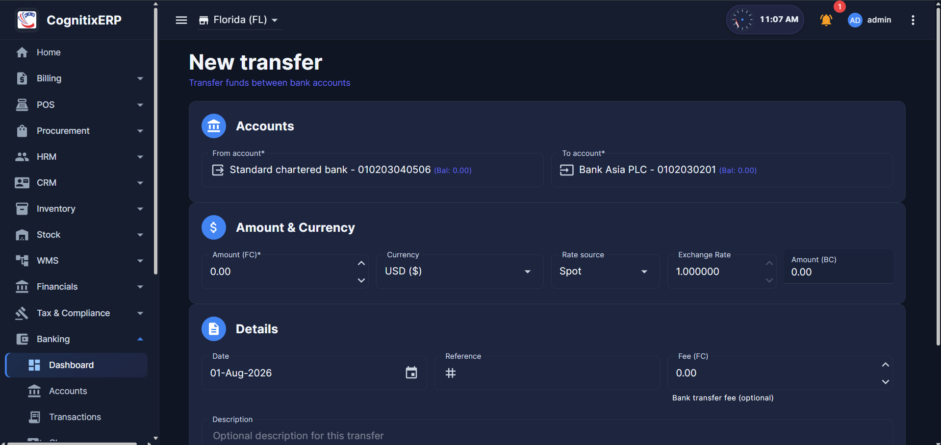 Inter-account Transfers form