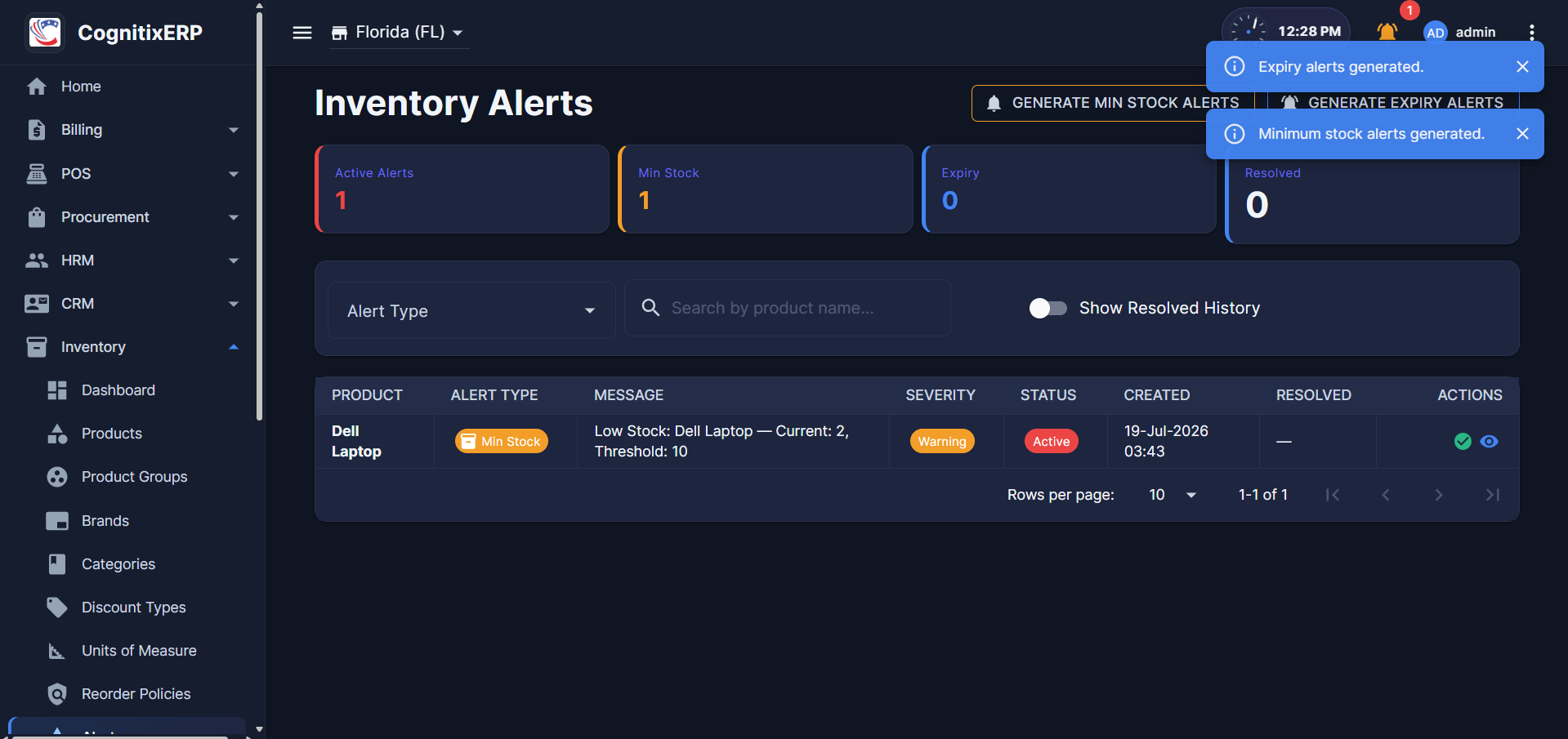 Inventory Alerts page