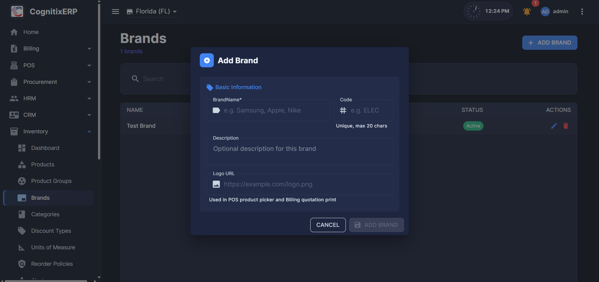 Inventory Brands page