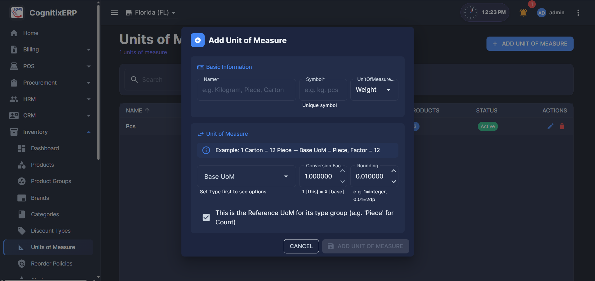 Inventory Unit of Measures page