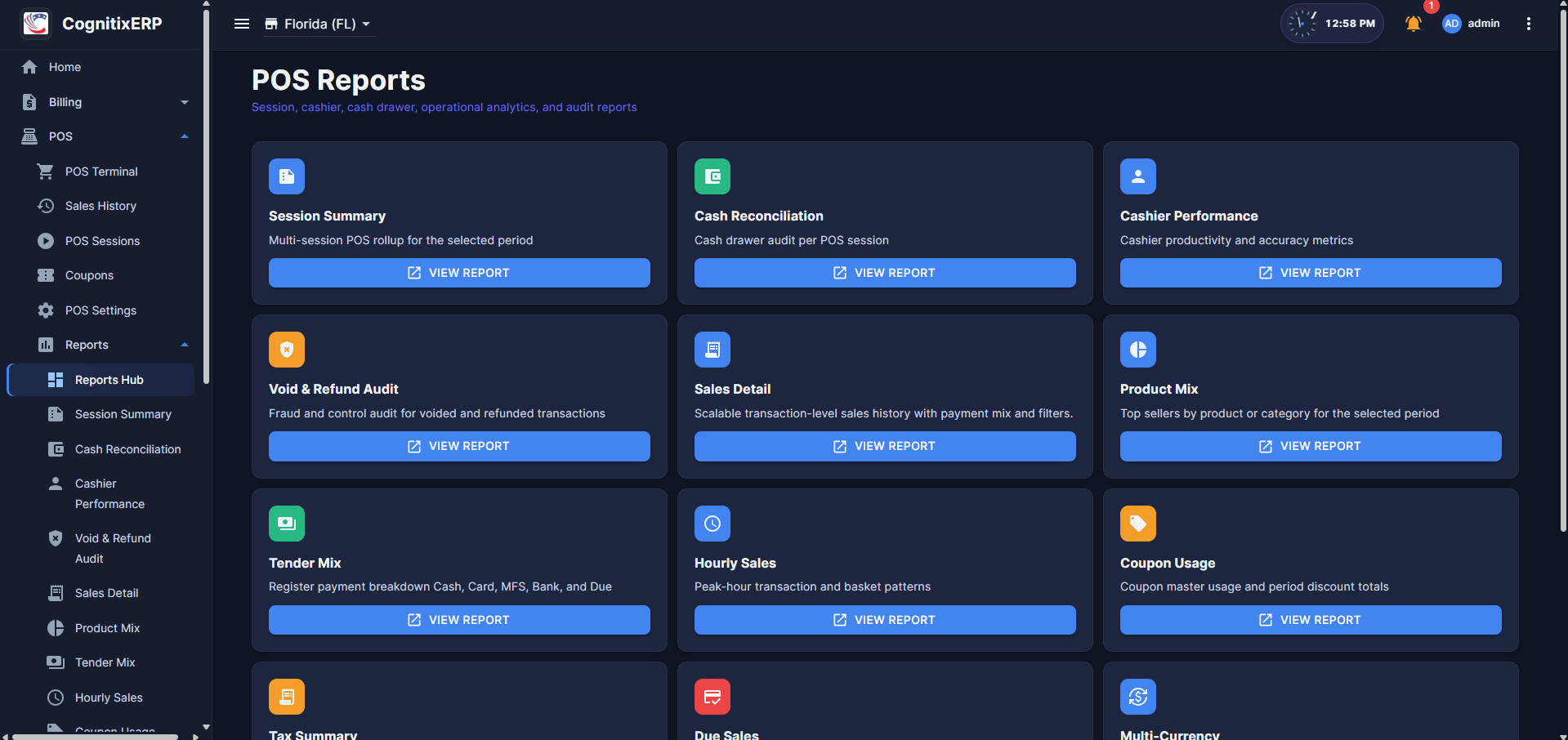 POS Reports hub page
