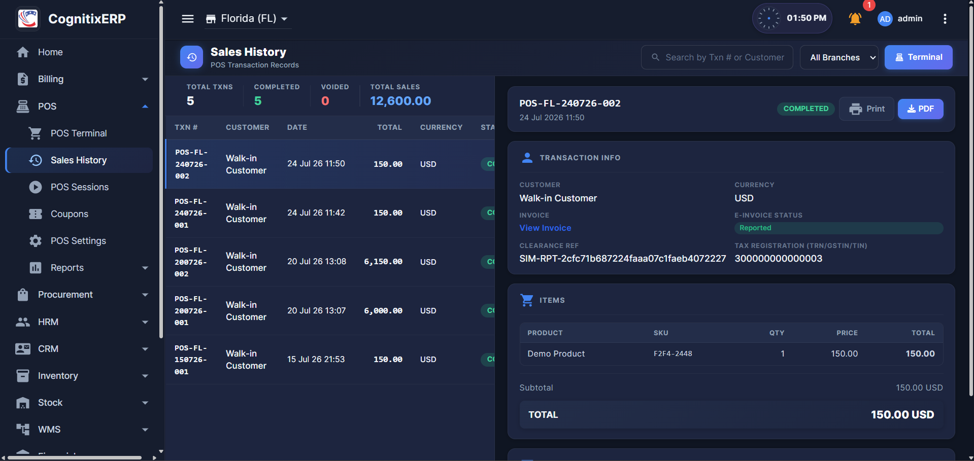 POS Sales History page