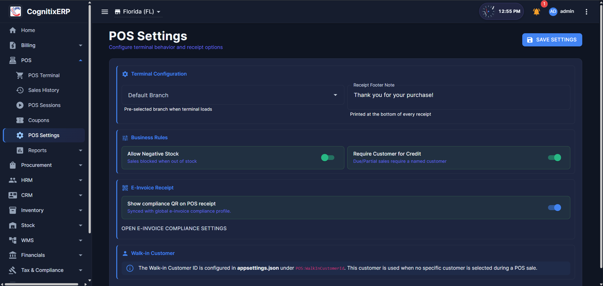 POS Settings page