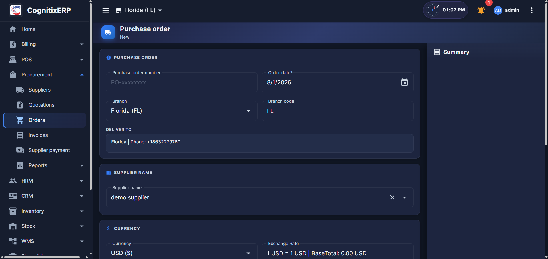 Procurement Purchase Orders page