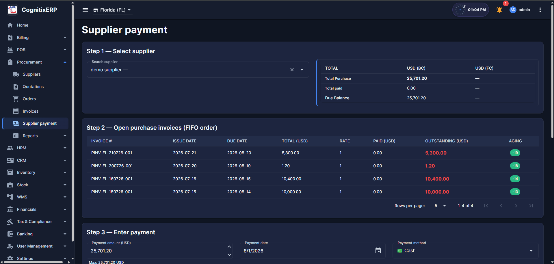 Procurement Supplier Payments page