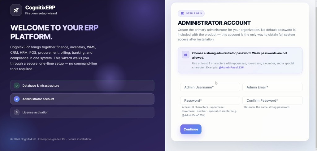 Setup Wizard Step 2 — Administrator account