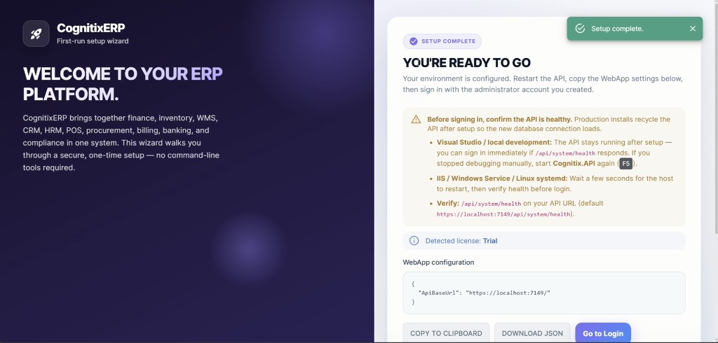 Setup Wizard complete — You're ready to go