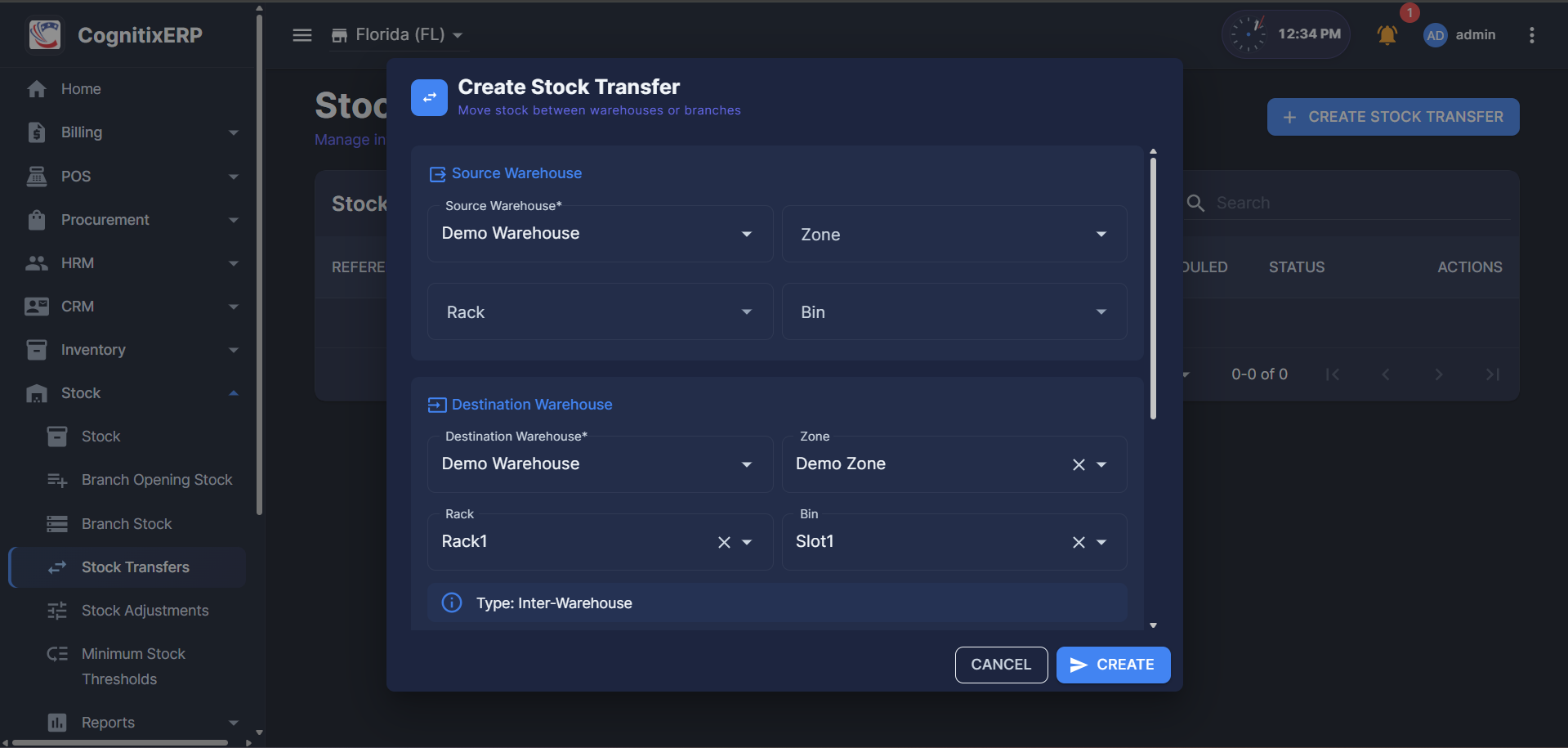 Stock Transfers list page