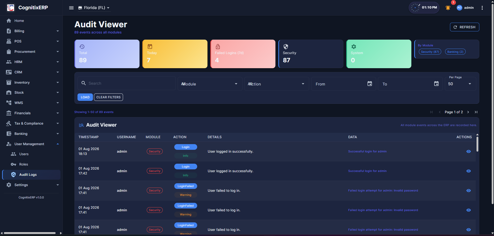 Users Audit Logs page
