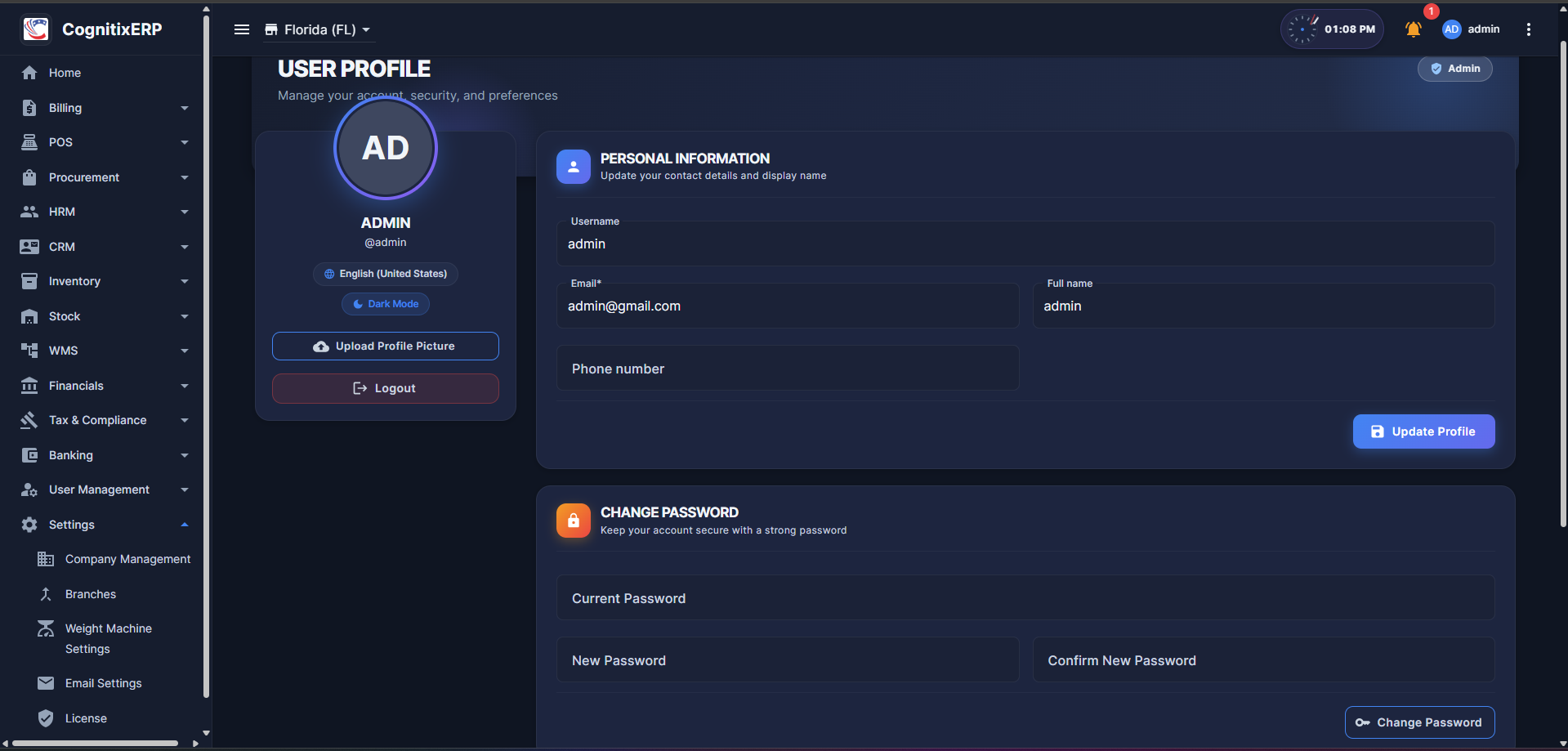 Force password change screen