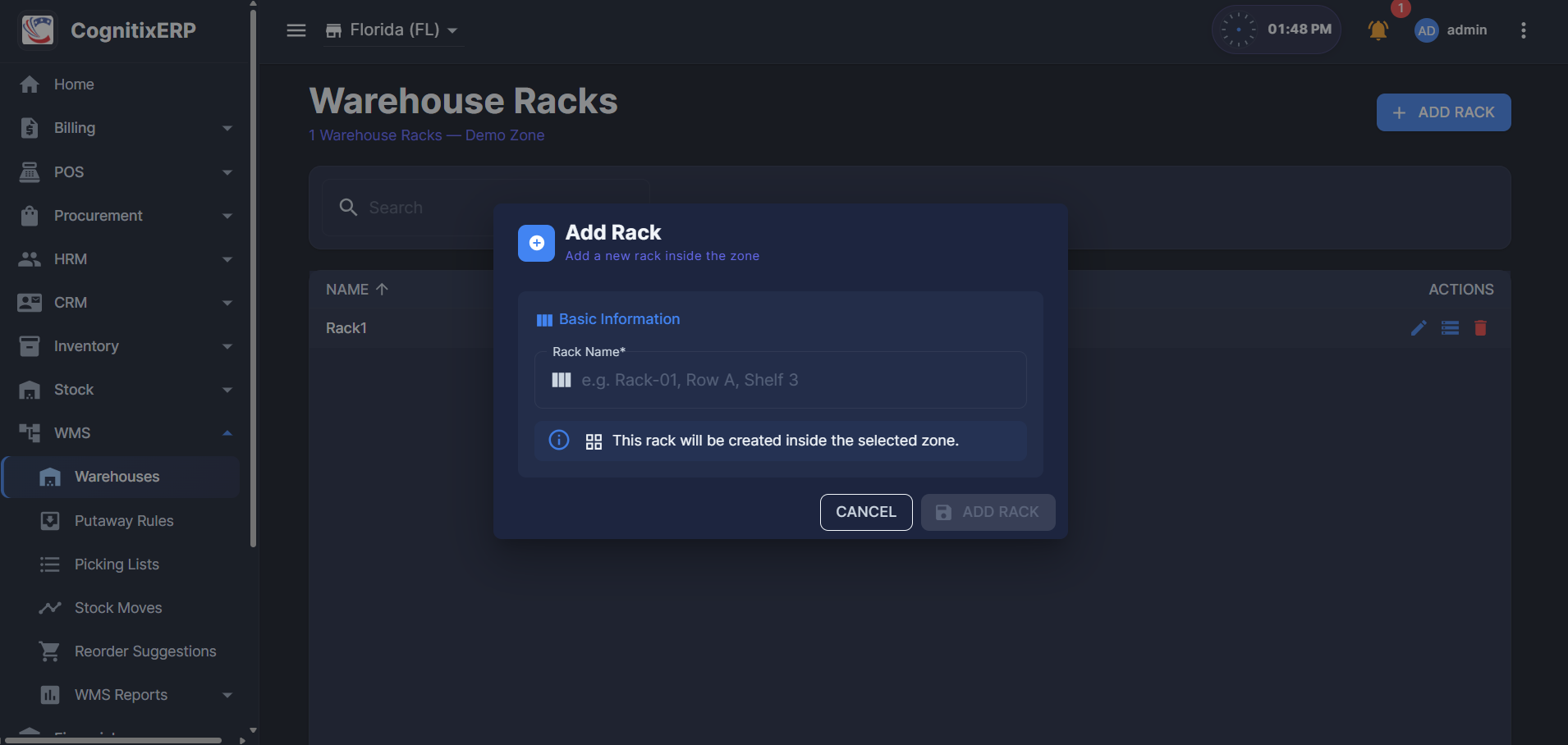 WMS Racks page