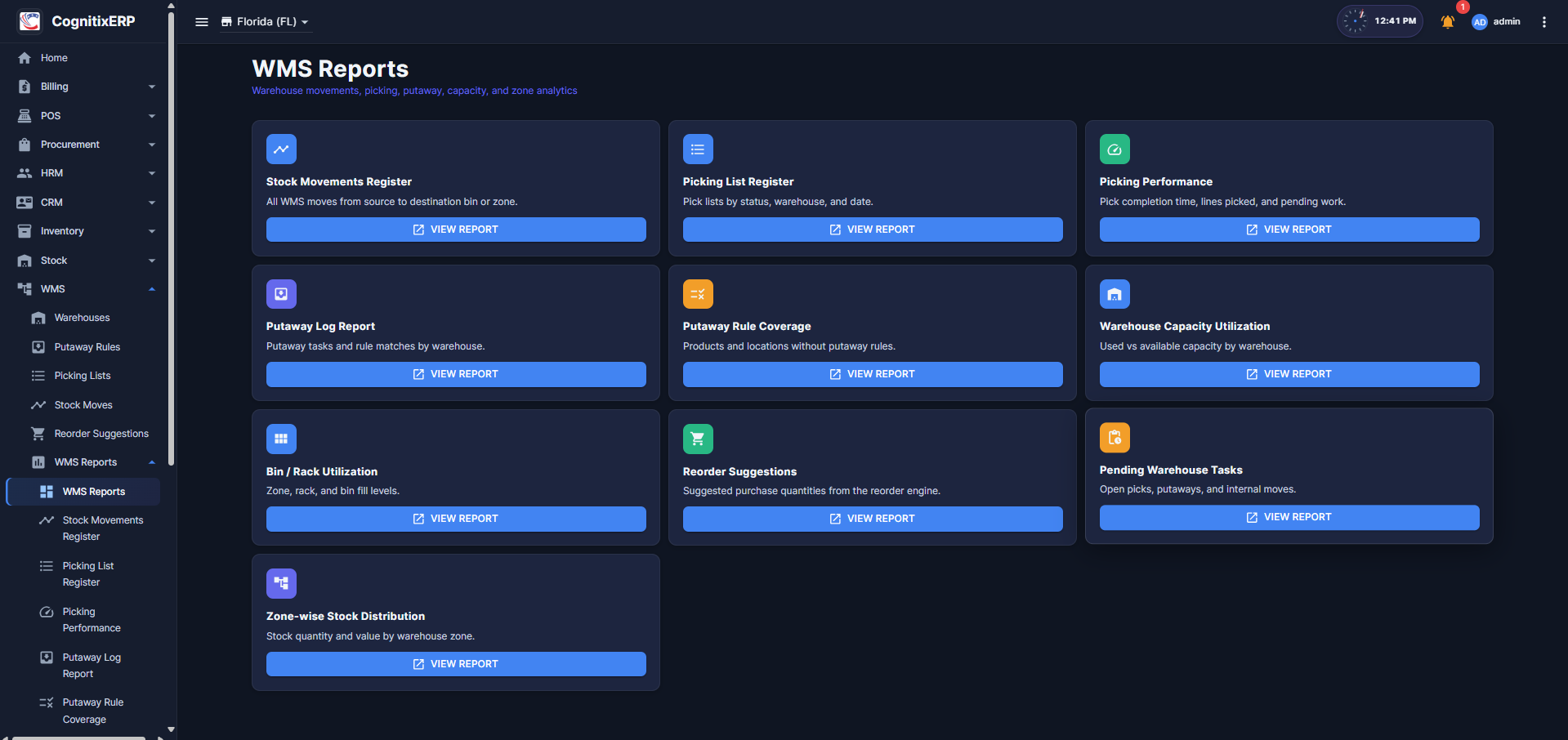 WMS Reports hub page